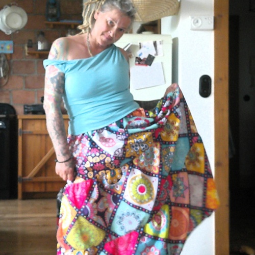 Kunterbunter Stufen.-Maxirock Ethno Hippie Alternativ Mode Einheitsgröße