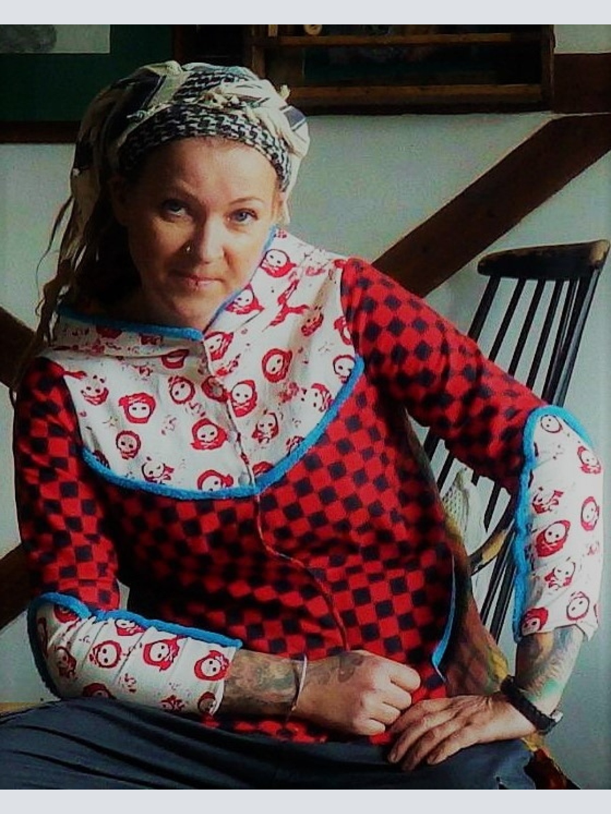 Oversize Jeacke Punk Sculls rot/schwarz kariert