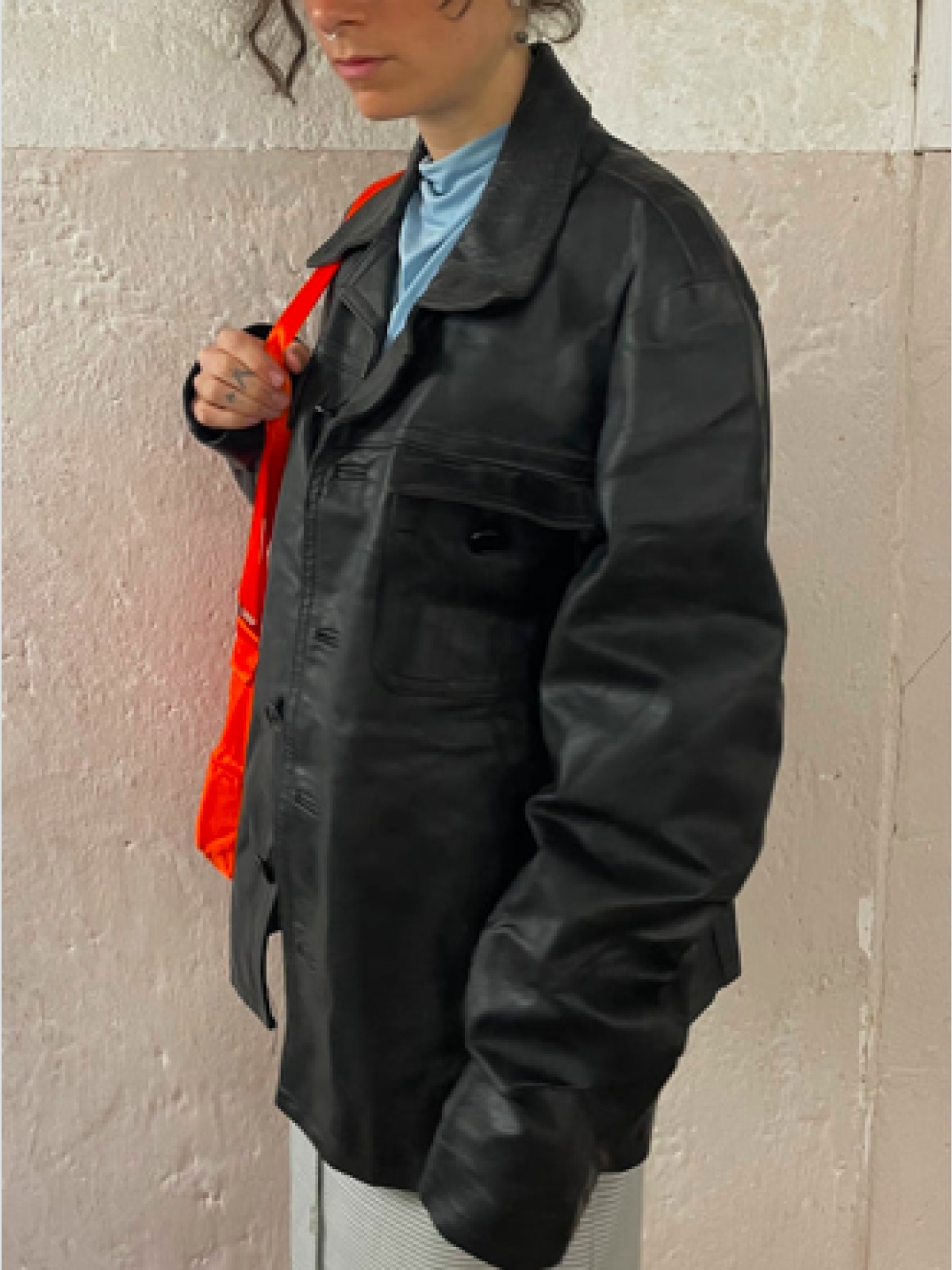 Vintage Lederjacke L Damen Frühling Echt Leder schwarz kombinierbar made in Italy