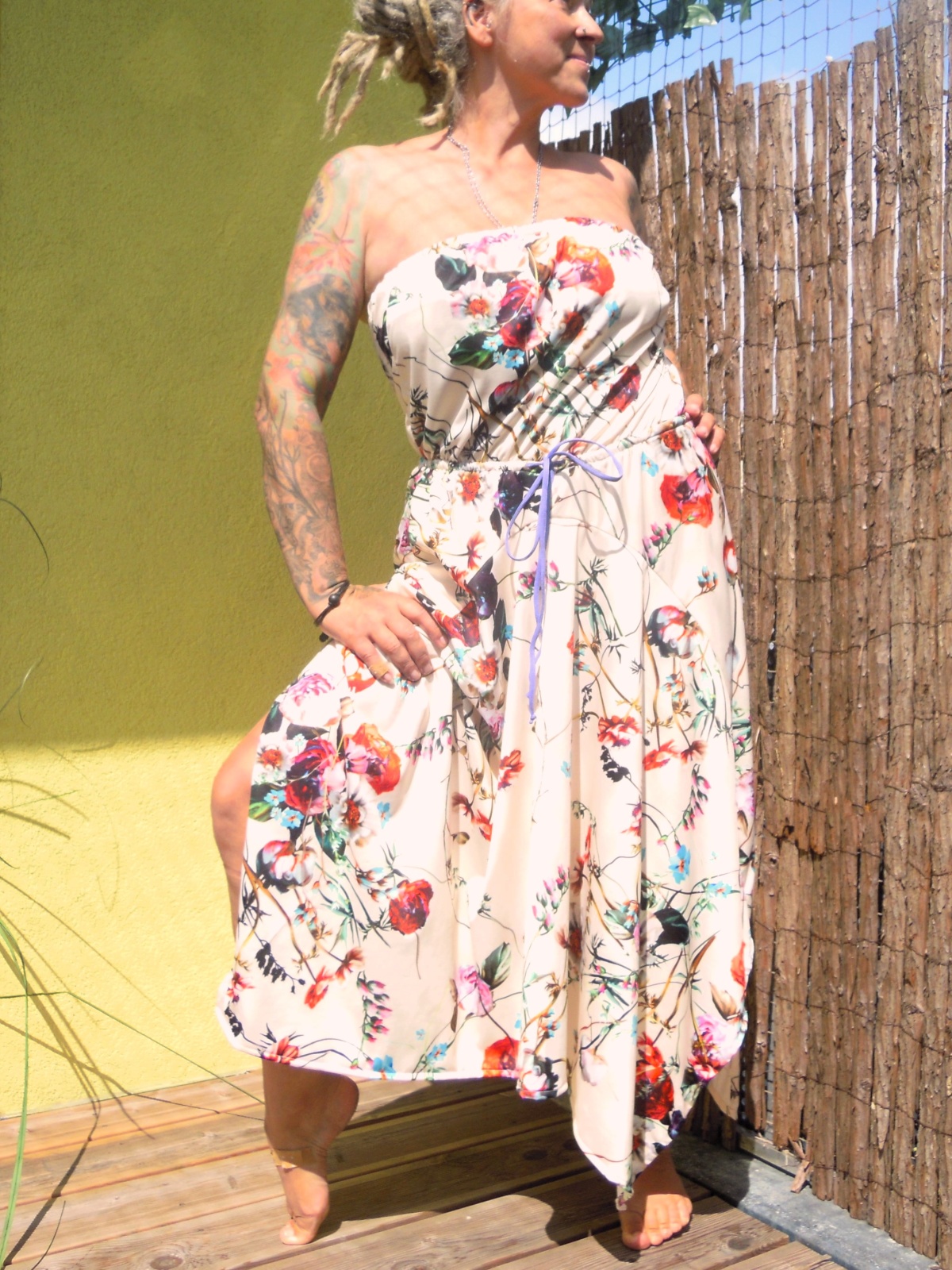 Elfen Zipfelkleid Bandeaukleid Blumen Einheitsgröße