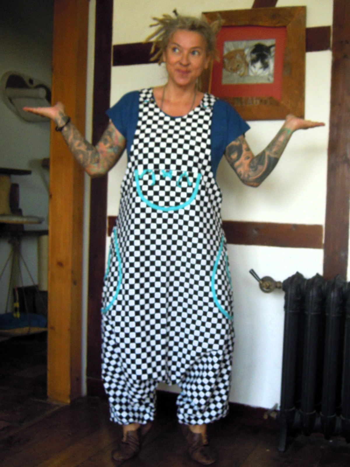 Jumpsuite Jumper Overall "Karo schwarz/weiß" im Haremslook Einheitsgröße Unisex