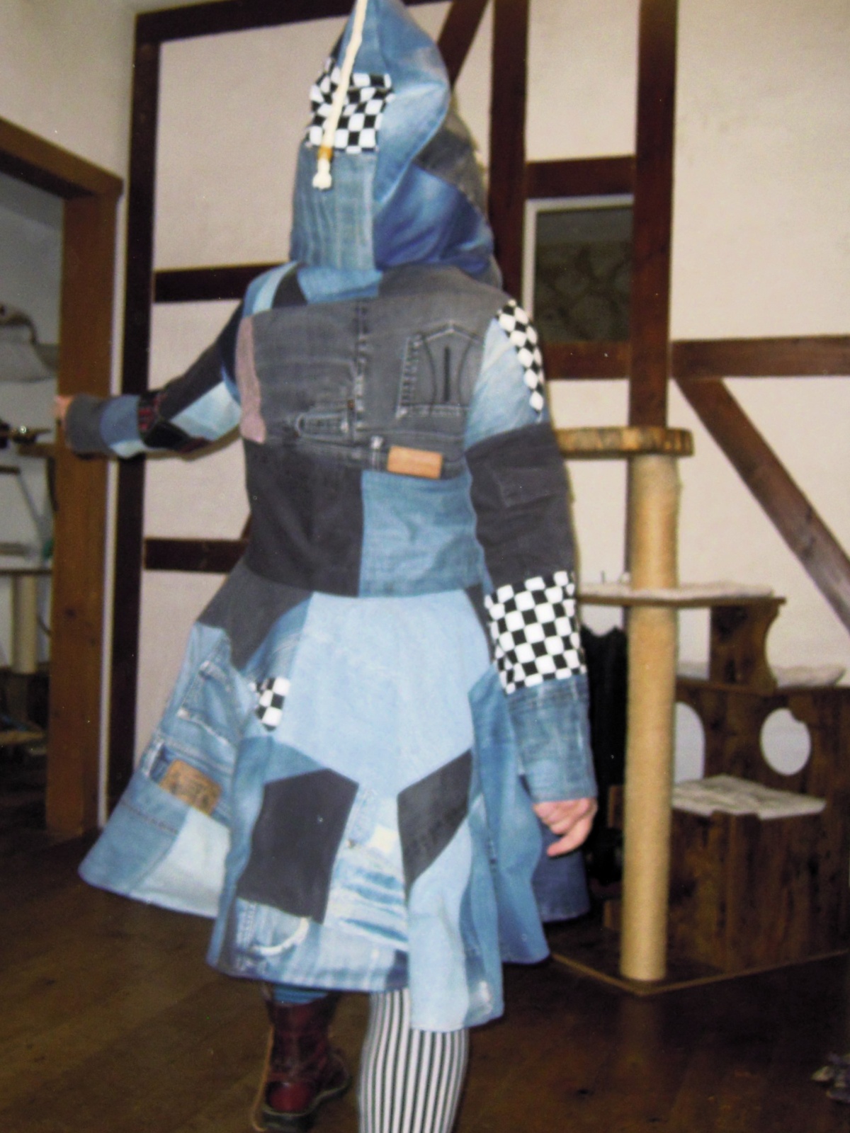 Jeansmantel Elfenmantel gefüttert mit Zipfelkapuze Alternativmode