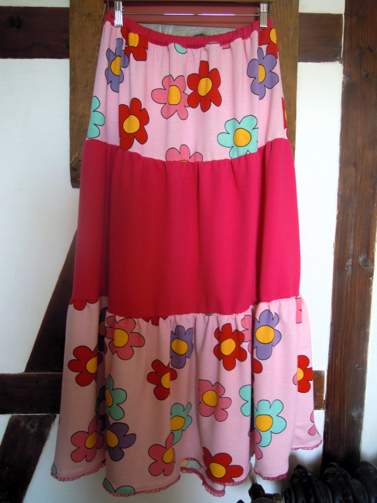 Maxi.-Stufenrock Blumen Hippie, Goa, Elfen, Alternativ Mode Kunterbunt Einheitsgröße