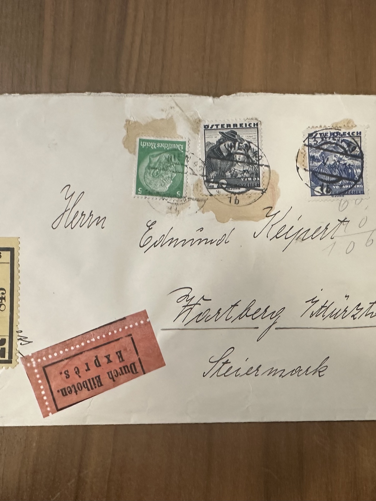 Misch-Brief von 1938 Express und Eingeschrieben