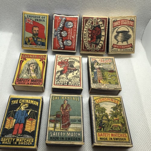 10 Stk. antike Streichholzschachteln Made in Sweden
