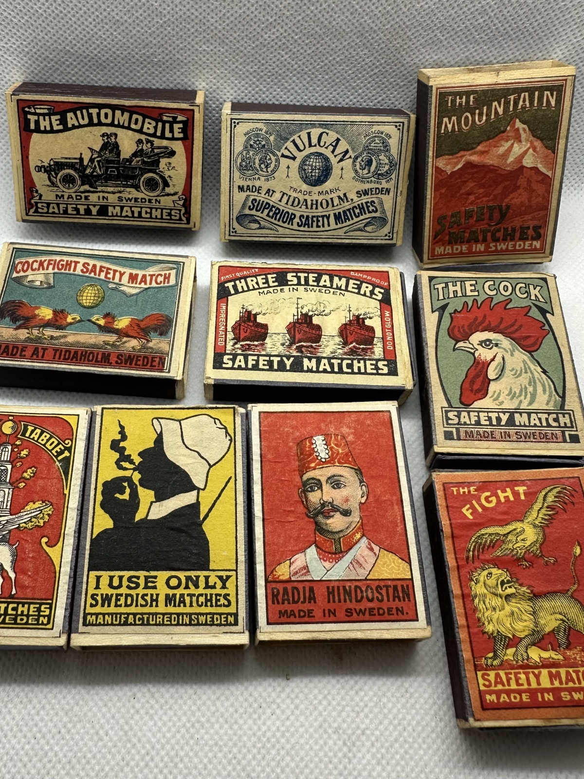 10 Stk. antike Streichholzschachteln Made in Sweden