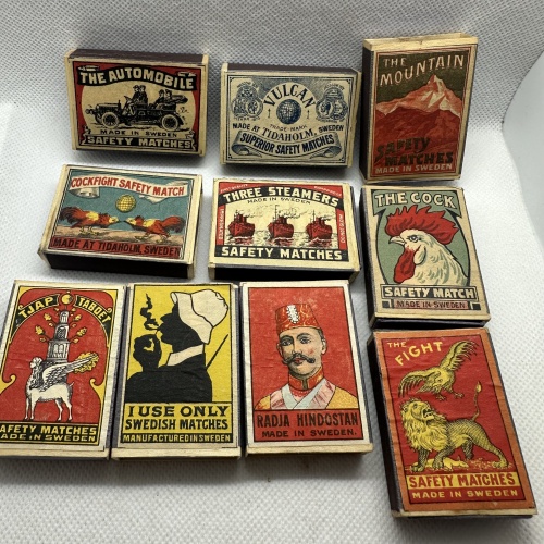 10 Stk. antike Streichholzschachteln Made in Sweden