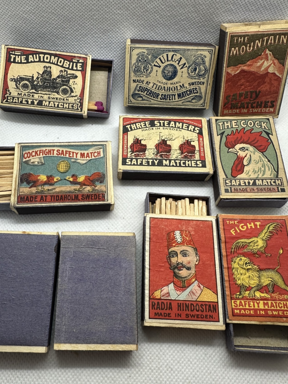 10 Stk. antike Streichholzschachteln Made in Sweden