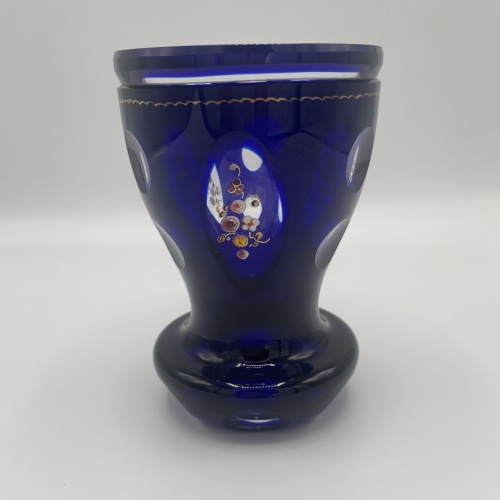 Antiker Fussbecher kobaltblau mit Emailmalerei