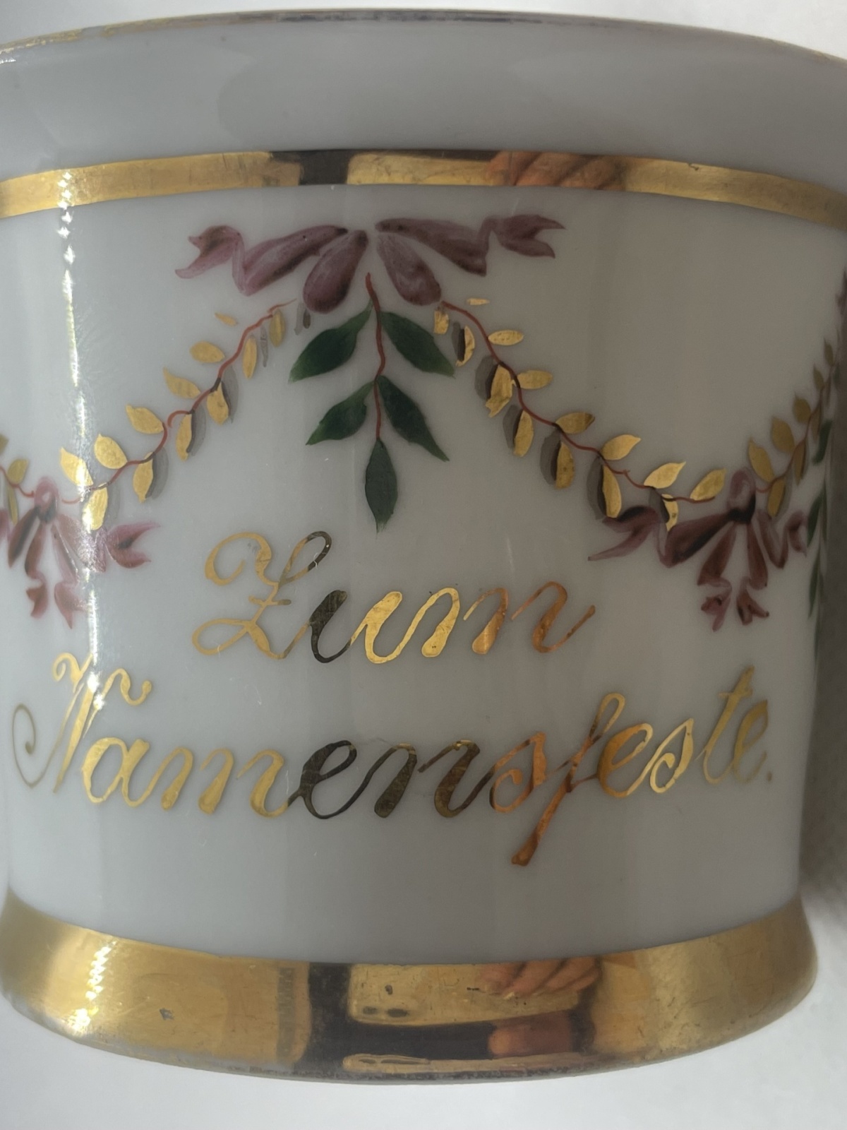 Antikes Häferl "Zum Namensfeste" Goldverzierung