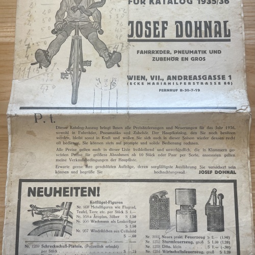 Ergänzungs-Preisliste für Katalog 1935/36 Wien (Dohnal)