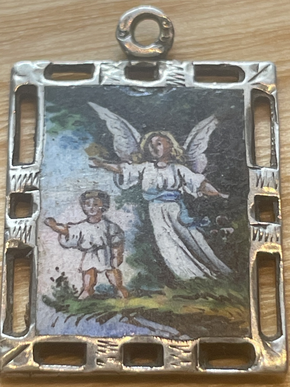 Vintage religiöser Schutzengerl Anhänger für Kette