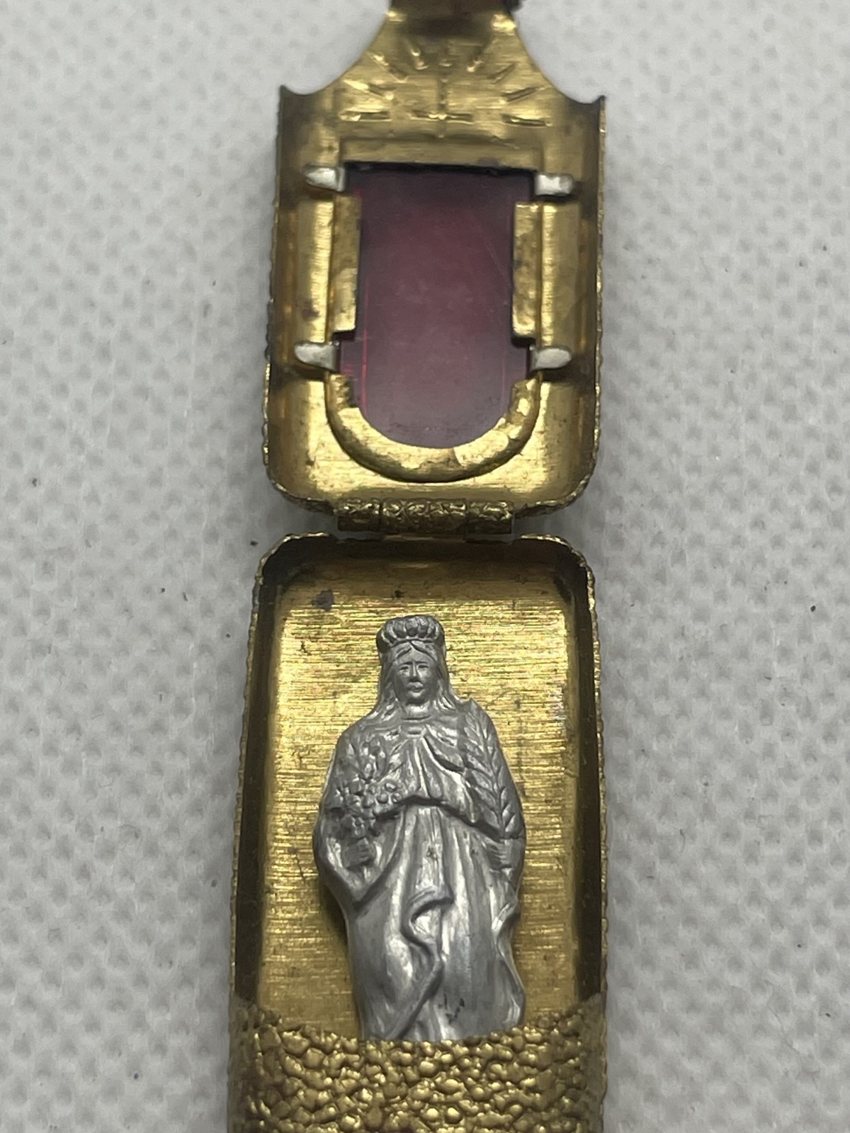 Antike religiöse Taschenschrein - Madonna in Metallminiaturbox