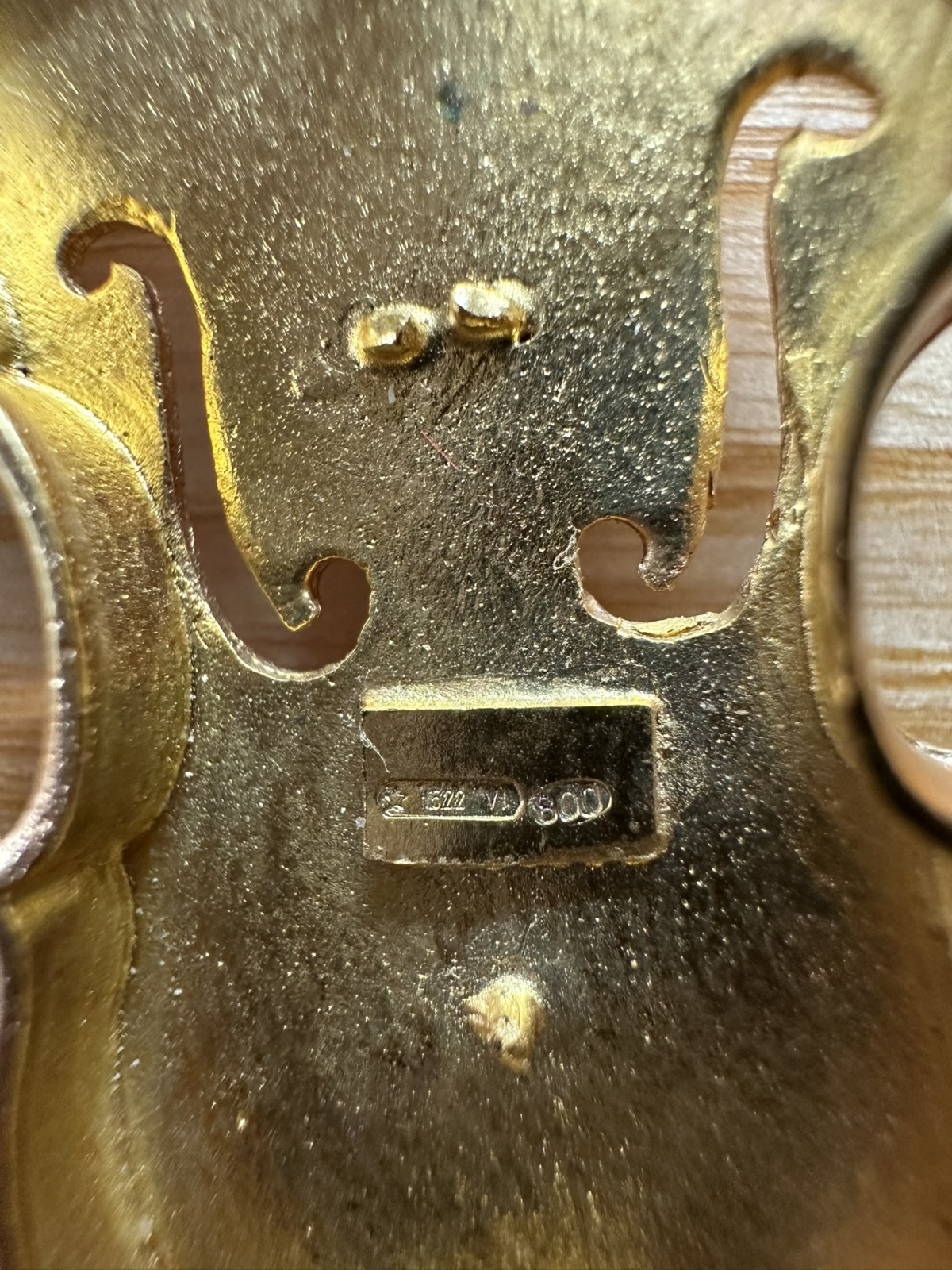 Geige Brosche Silber vergoldet