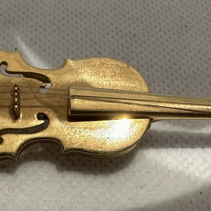 Geige Brosche Silber vergoldet