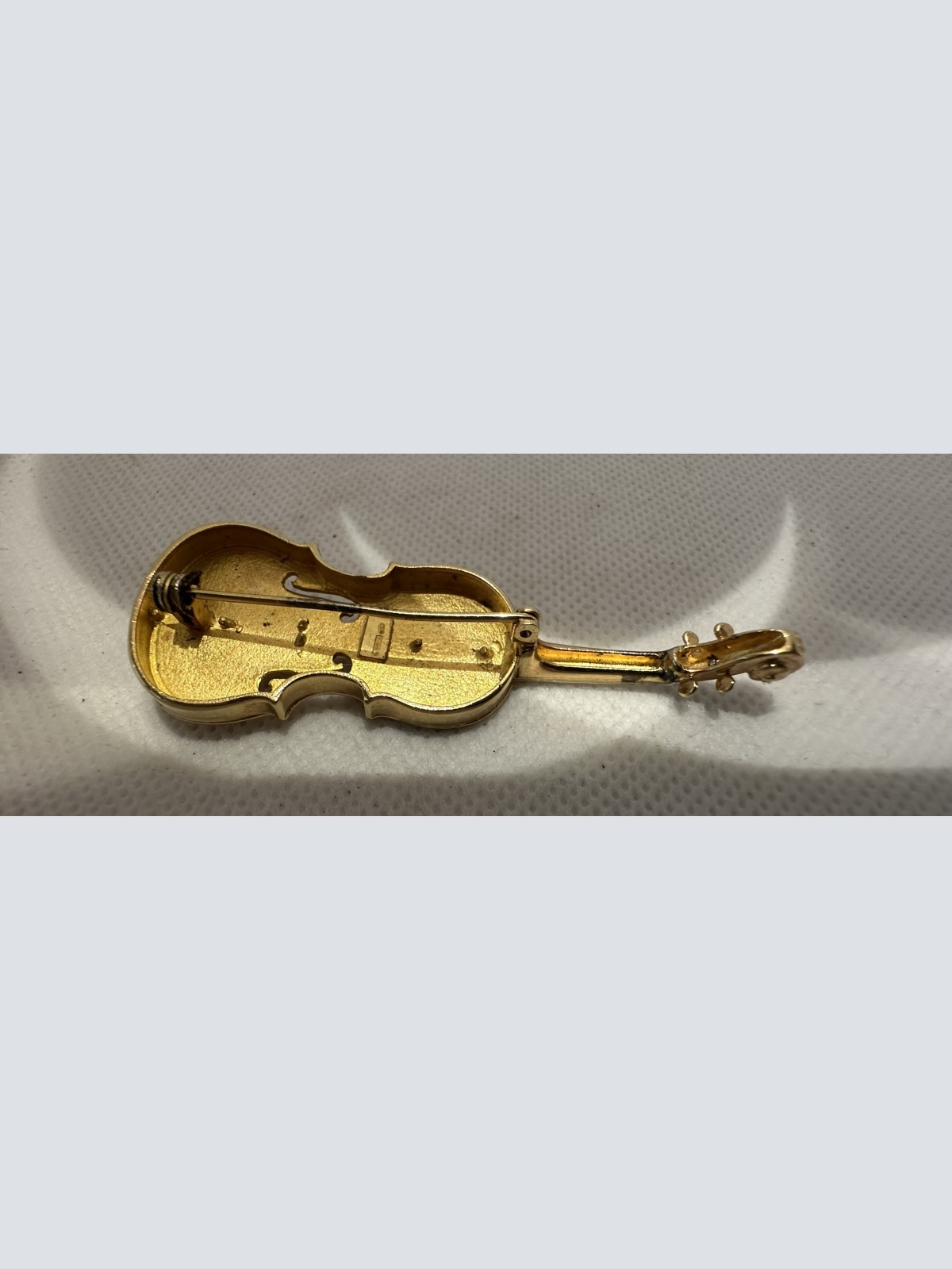 Geige Brosche Silber vergoldet