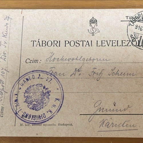 Feldpostkarte Ungarn nach Kärnten 1916