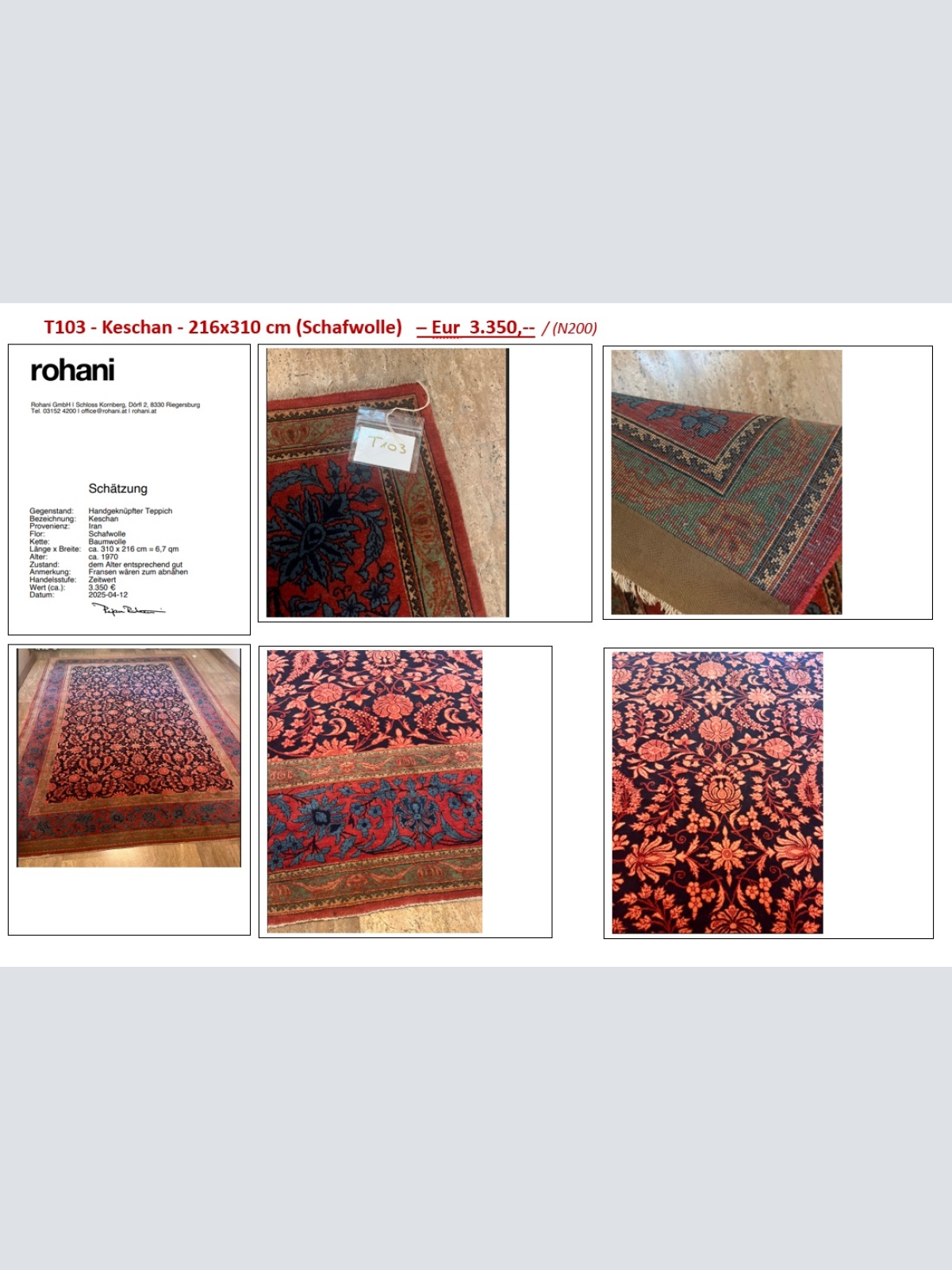 T103 - Keschan - 216x310 cm (Schafwolle)  / (N200)