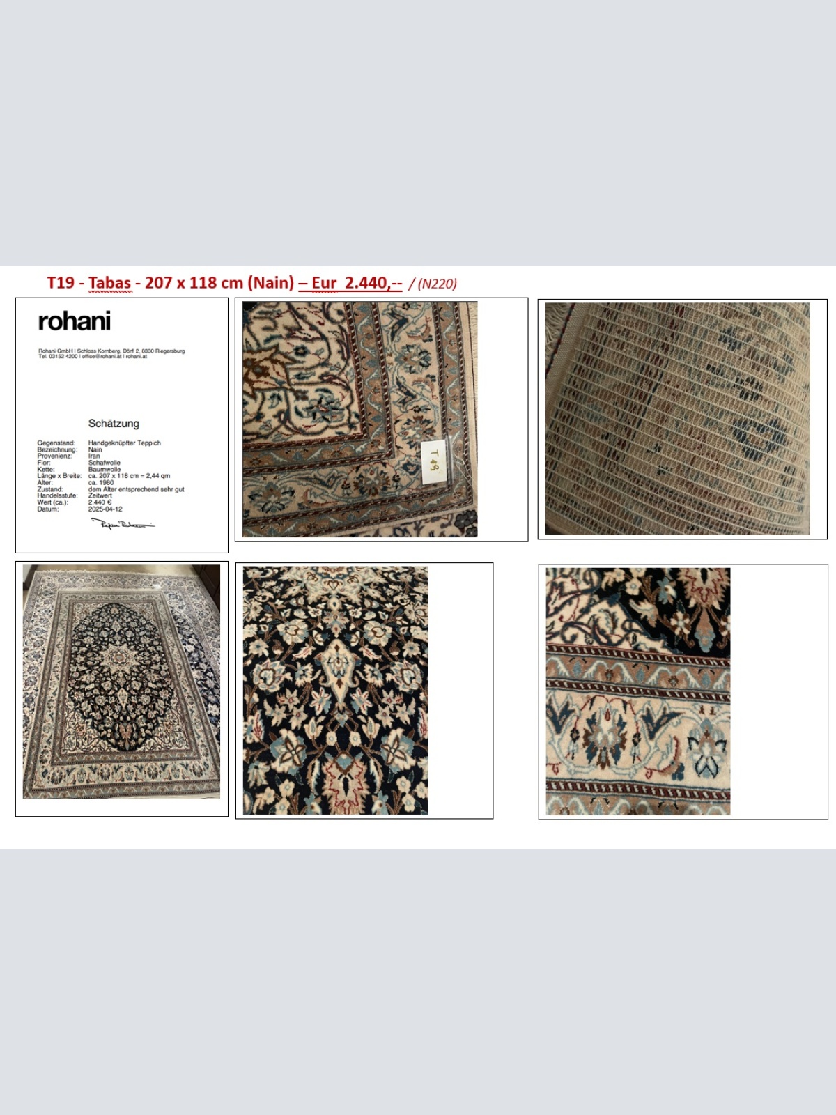 T19 - Tabas - 207 x 118 cm (Nain)  / (N220)