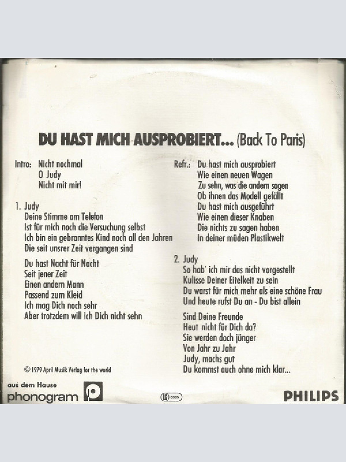 Vinyl / Peter Kirchberger - Du Hast Mich Ausprobiert Wie Einen Wagen