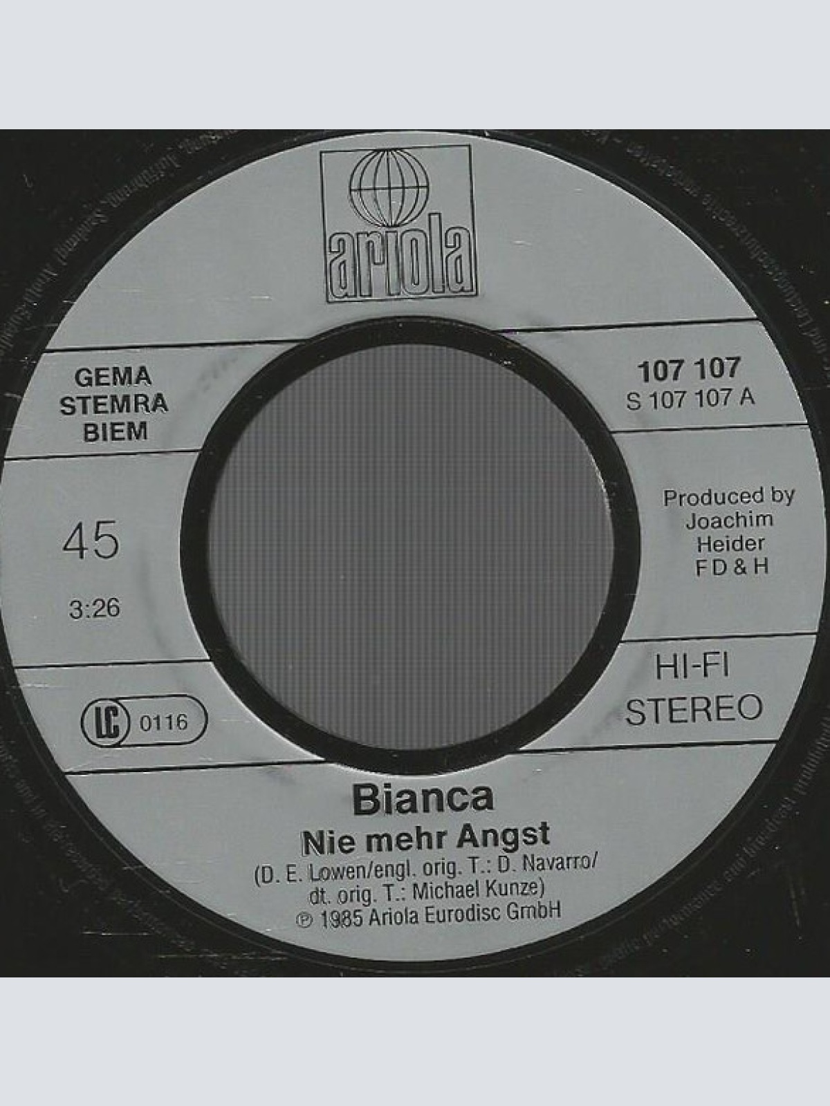 Vinyl / Bianca (51) - Nie Mehr Angst