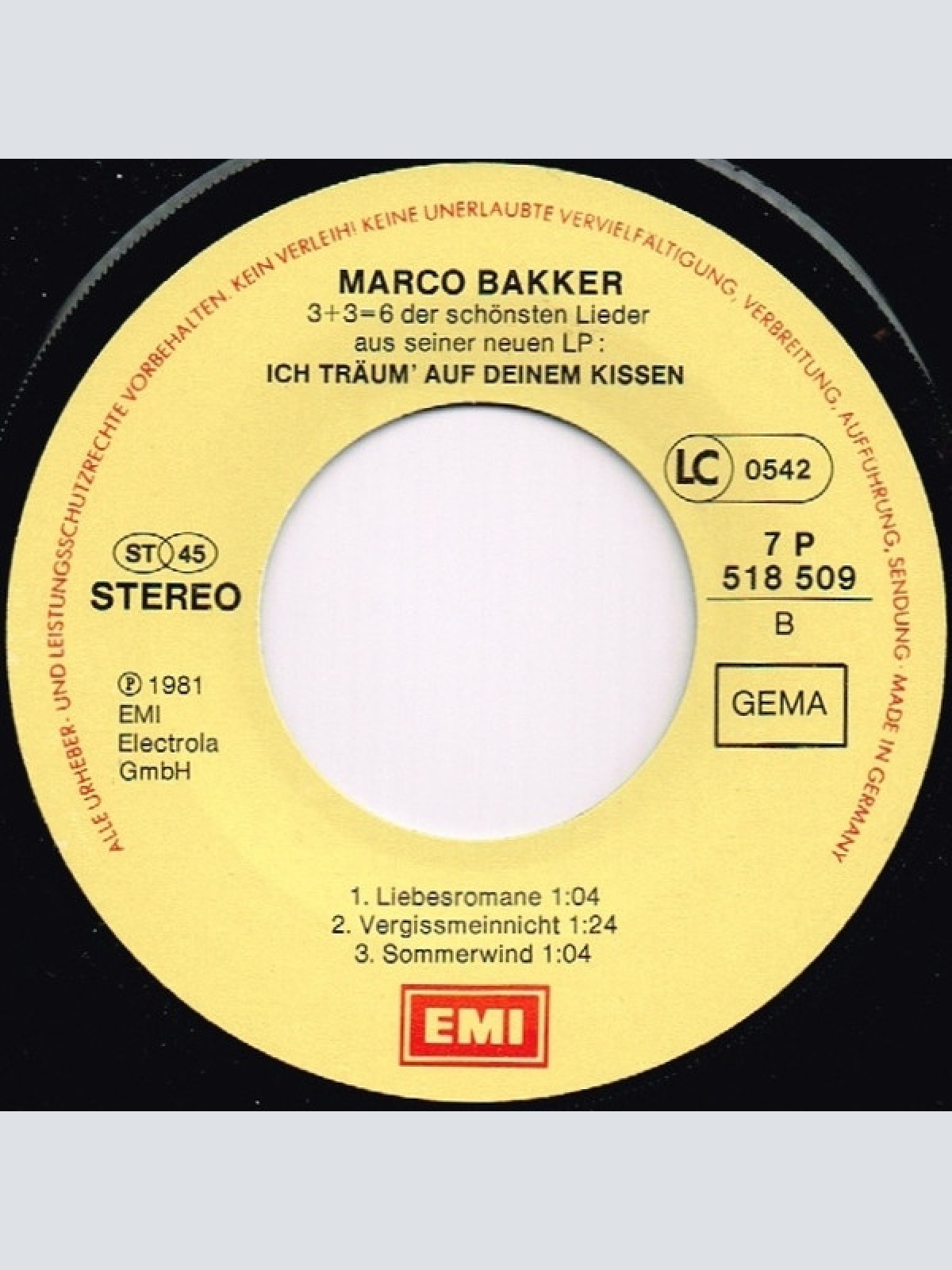 Vinyl / Marco Bakker - Ich Träum' Auf Deinem Kissen