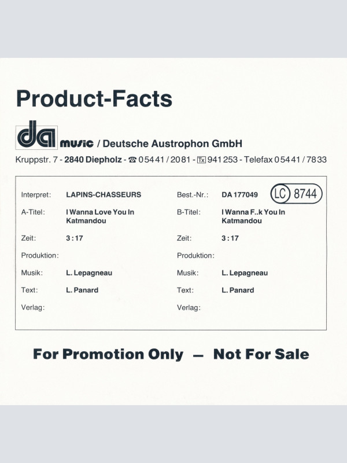 Vinyl / Lapins-Chasseurs* - I Wanna Love You In Katmandou