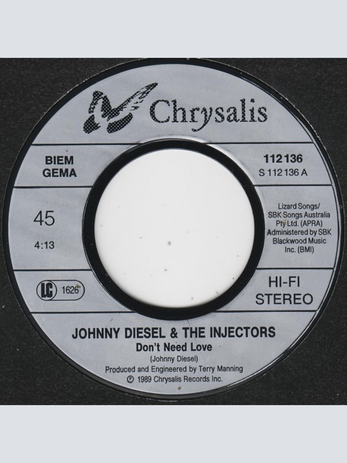 Vinyl / Johnny Diesel & The Injectors - Don't Need Love
