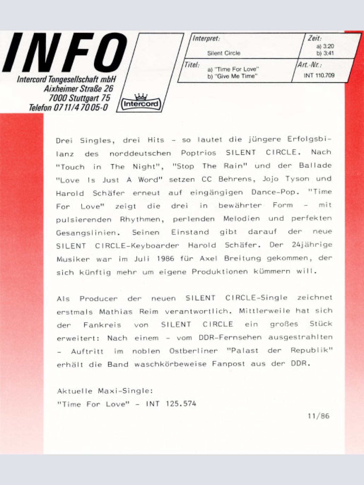 Vinyl / Silent Circle - Time For Love