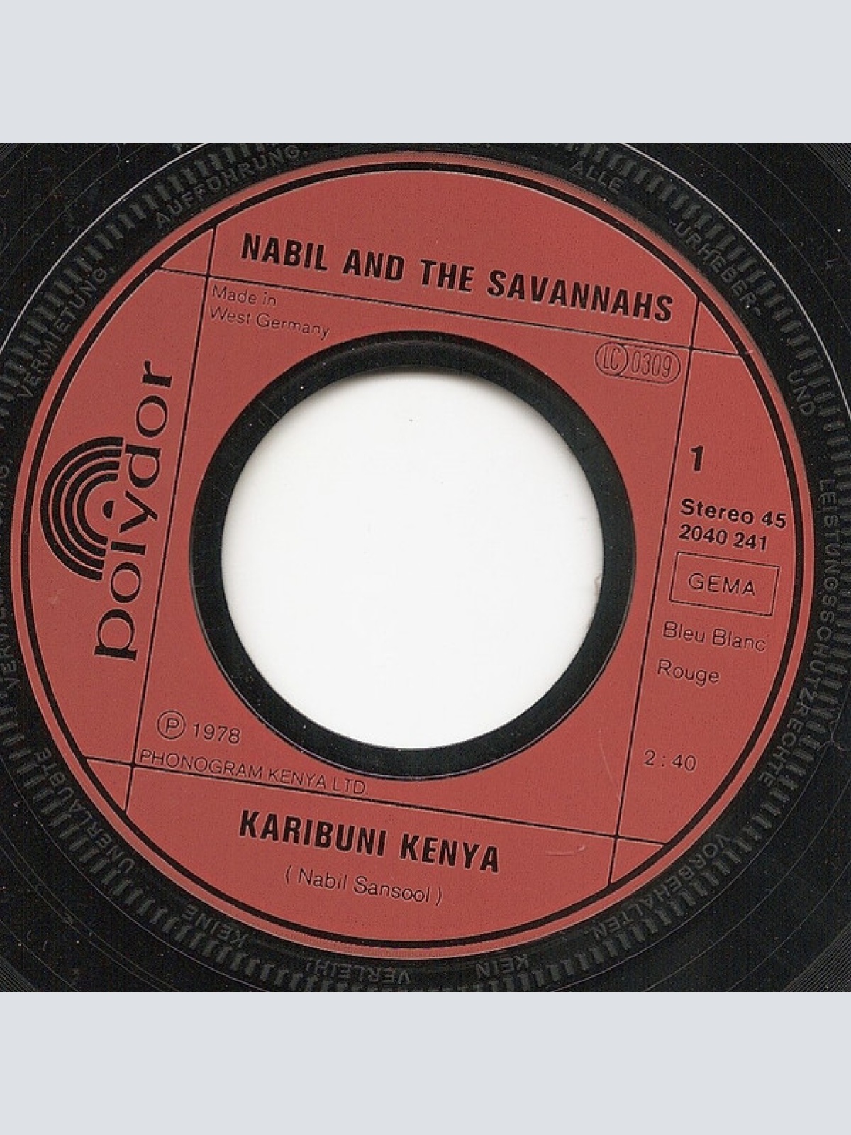 Vinyl / Nabil And The Savannahs - Karibuni Kenya / No More Joy No More Fun