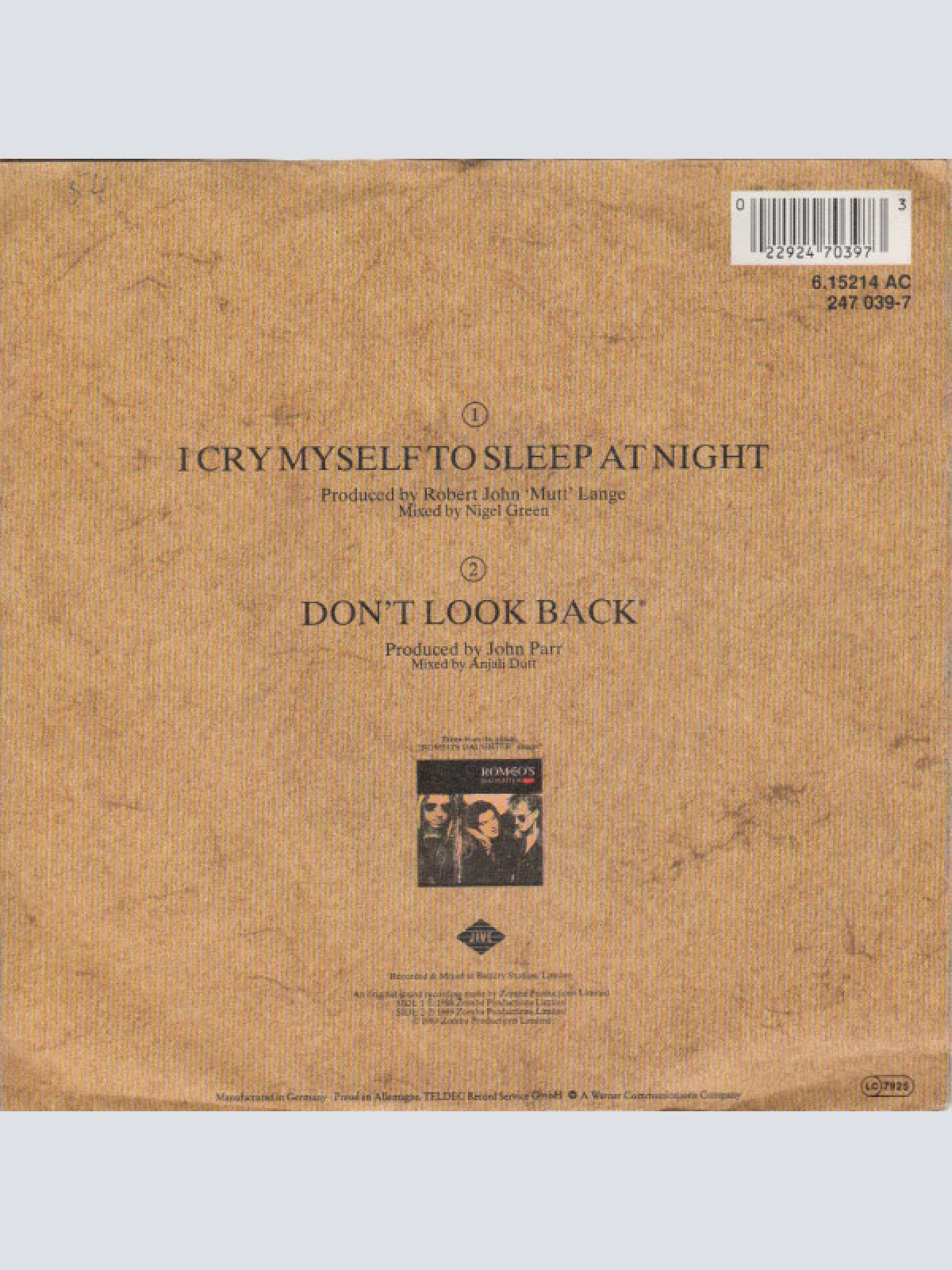 Vinyl / Romeo's Daughter - I Cry Myself To Sleep At Night