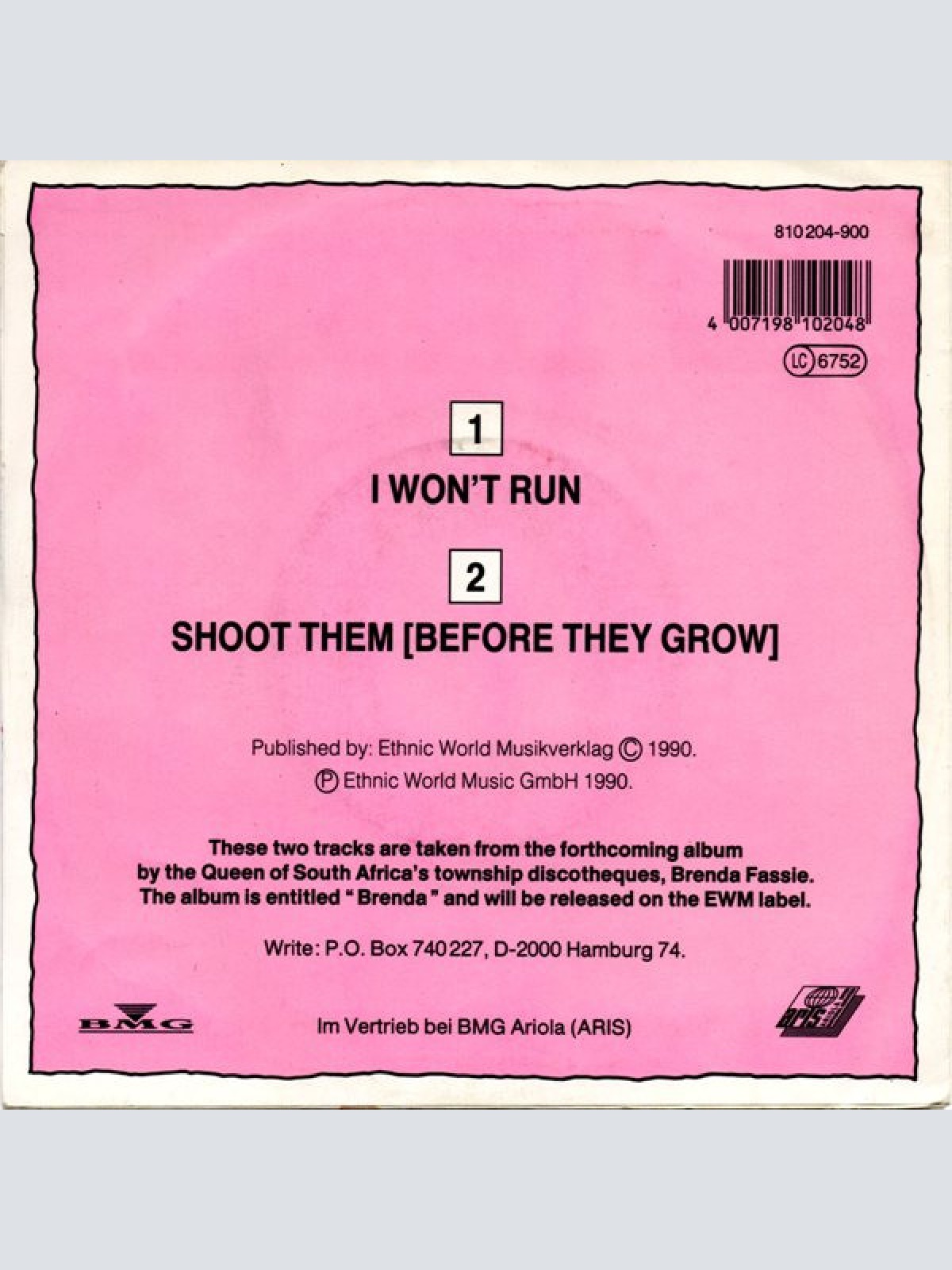 Vinyl / Brenda* - I Won't Run