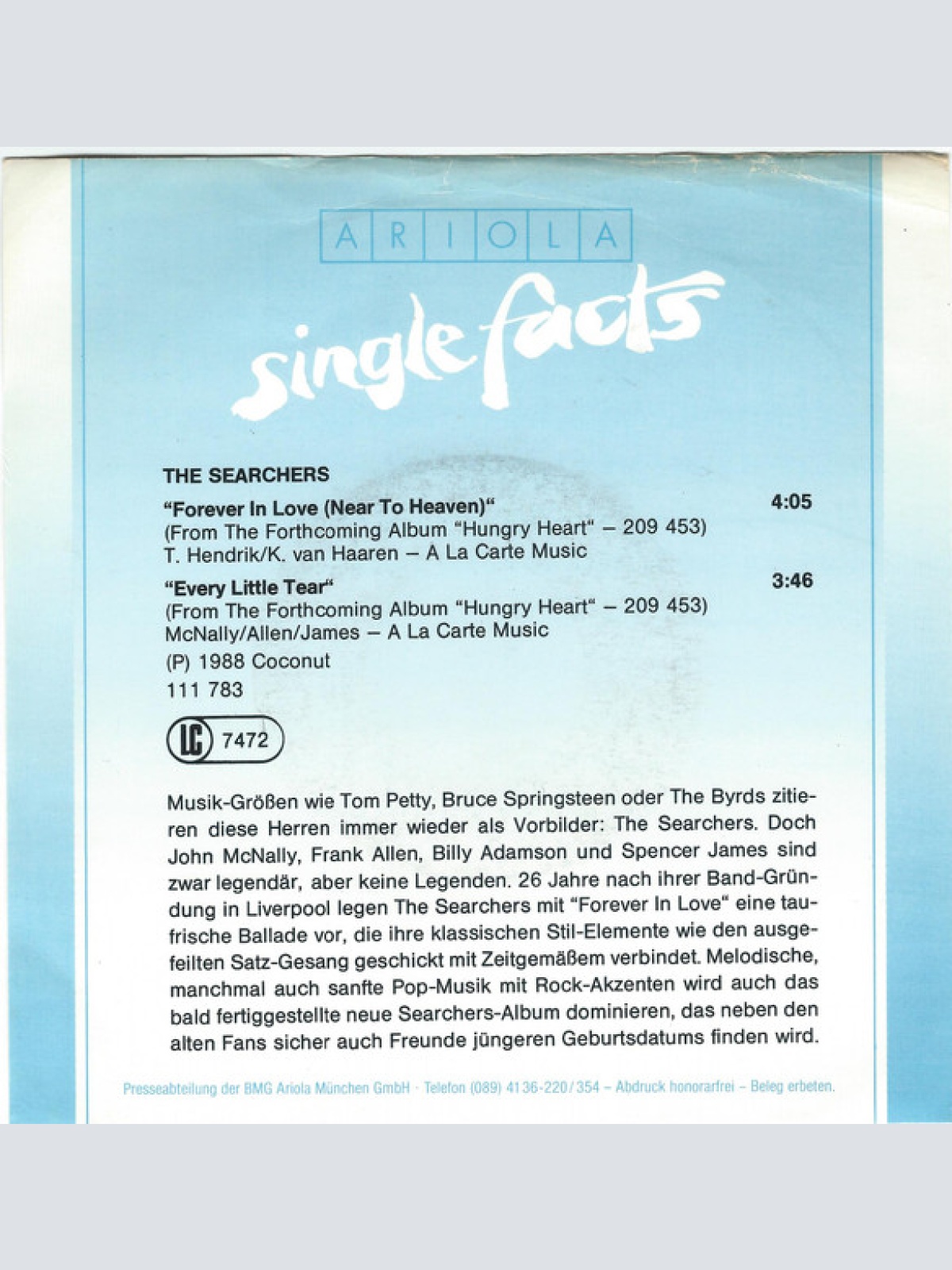 Vinyl / The Searchers - Forever In Love (Near To Heaven)