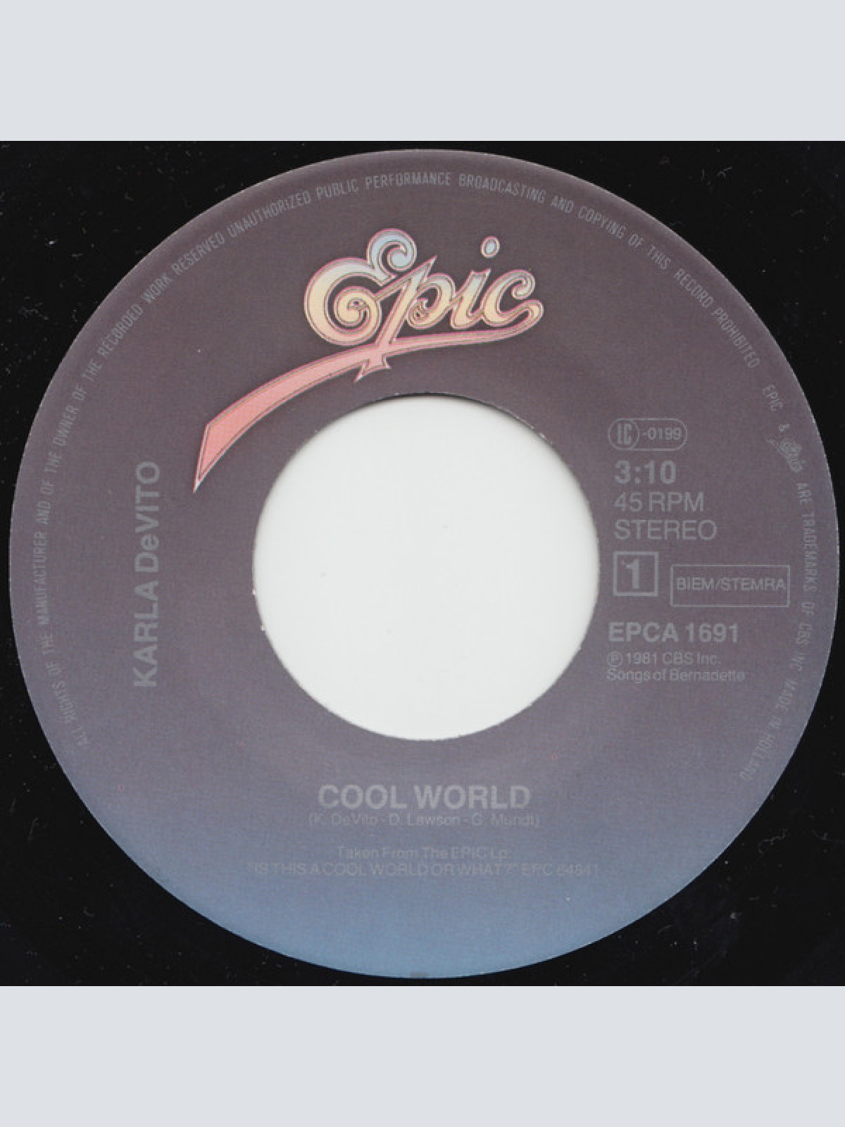 Vinyl / Karla DeVito - Cool World