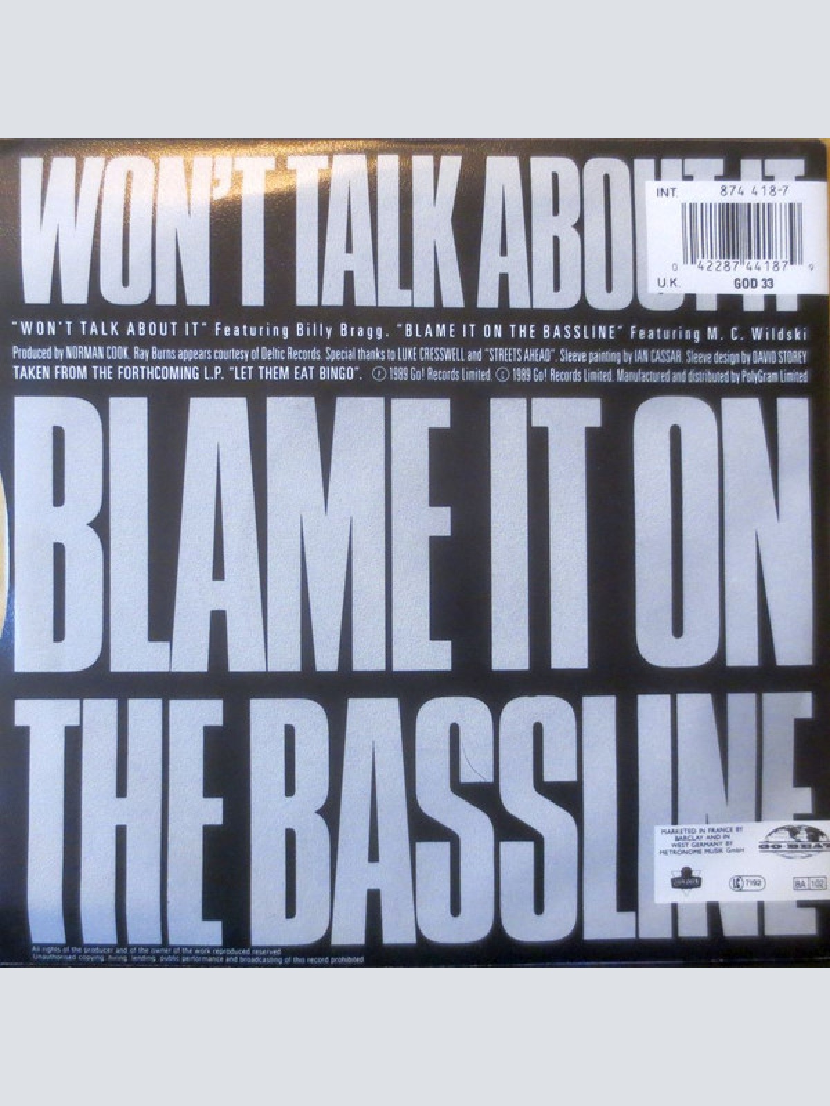 Vinyl / Norman Cook - Won't Talk About It / Blame It On The Bassline