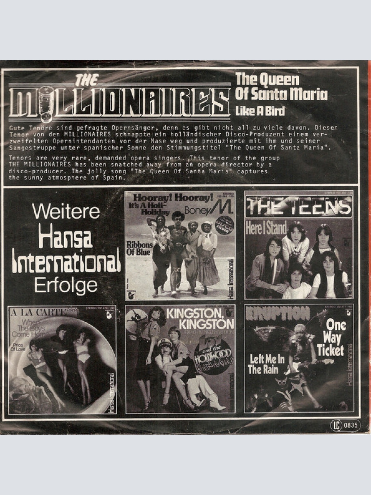 Vinyl / The Millionaires (2) - The Queen Of Santa Maria