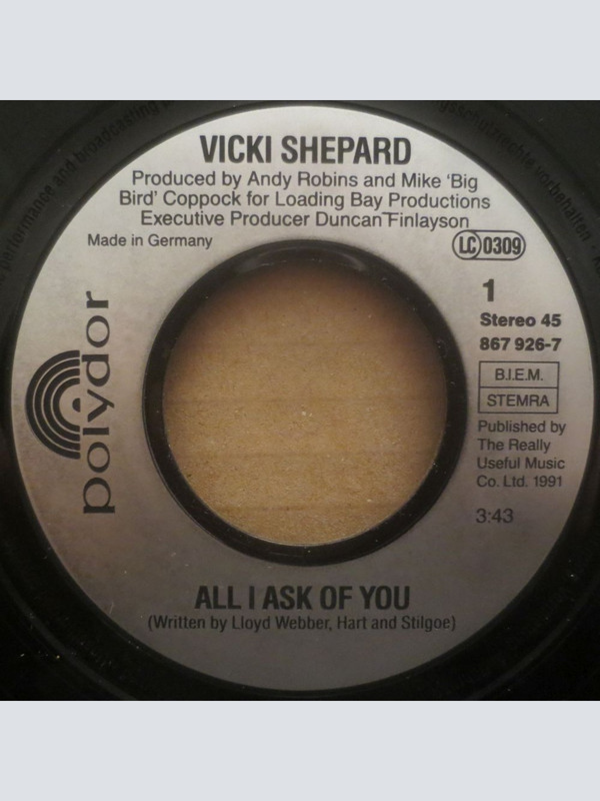 Vinyl / Vicki Shepard - All I Ask Of You