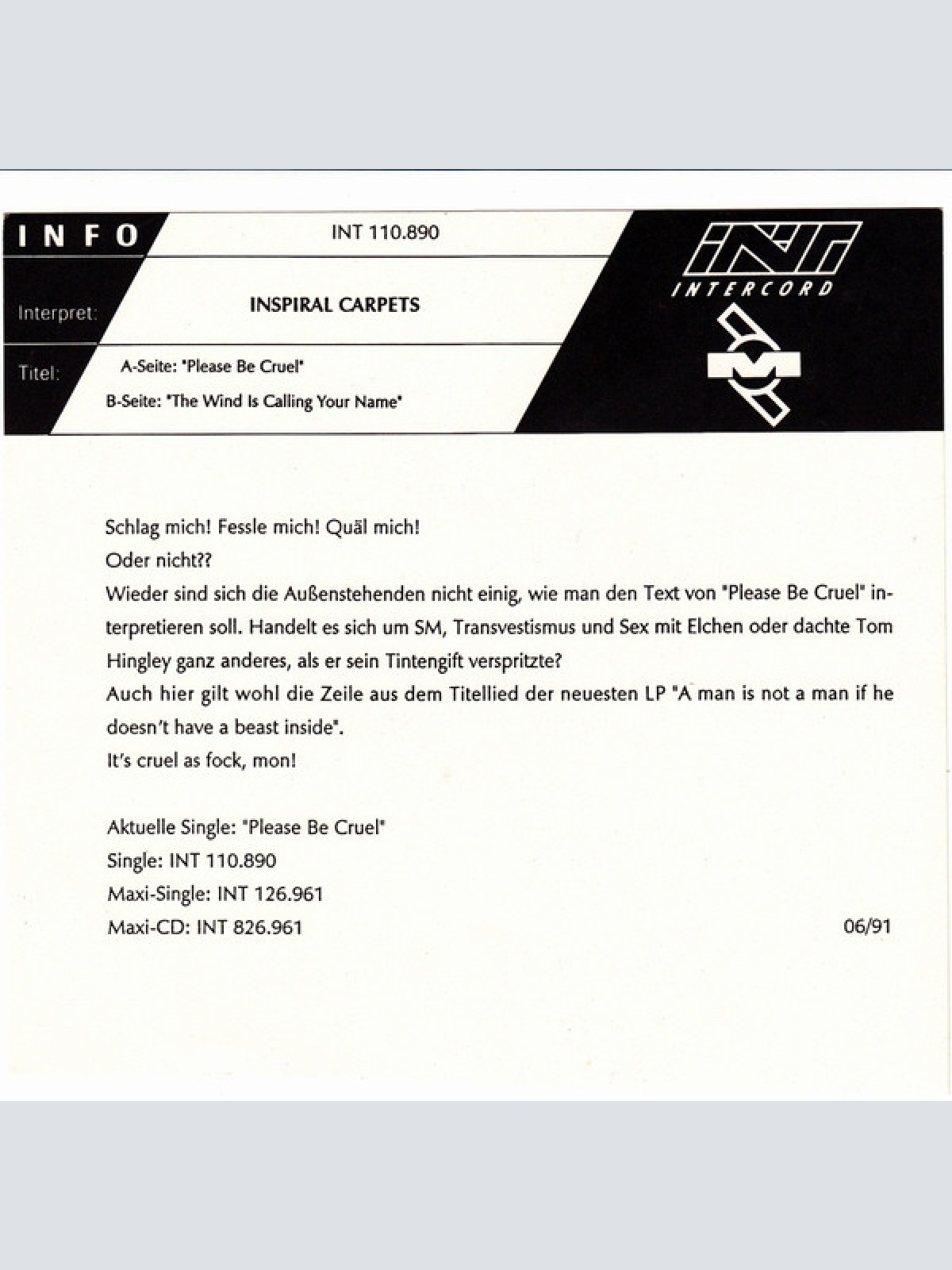 Vinyl / Inspiral Carpets - Please Be Cruel