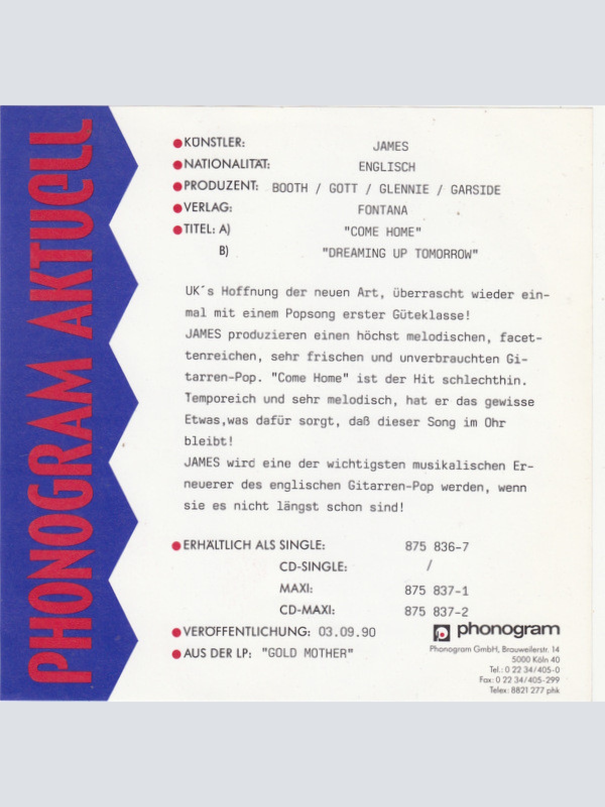 Vinyl / James - Come Home