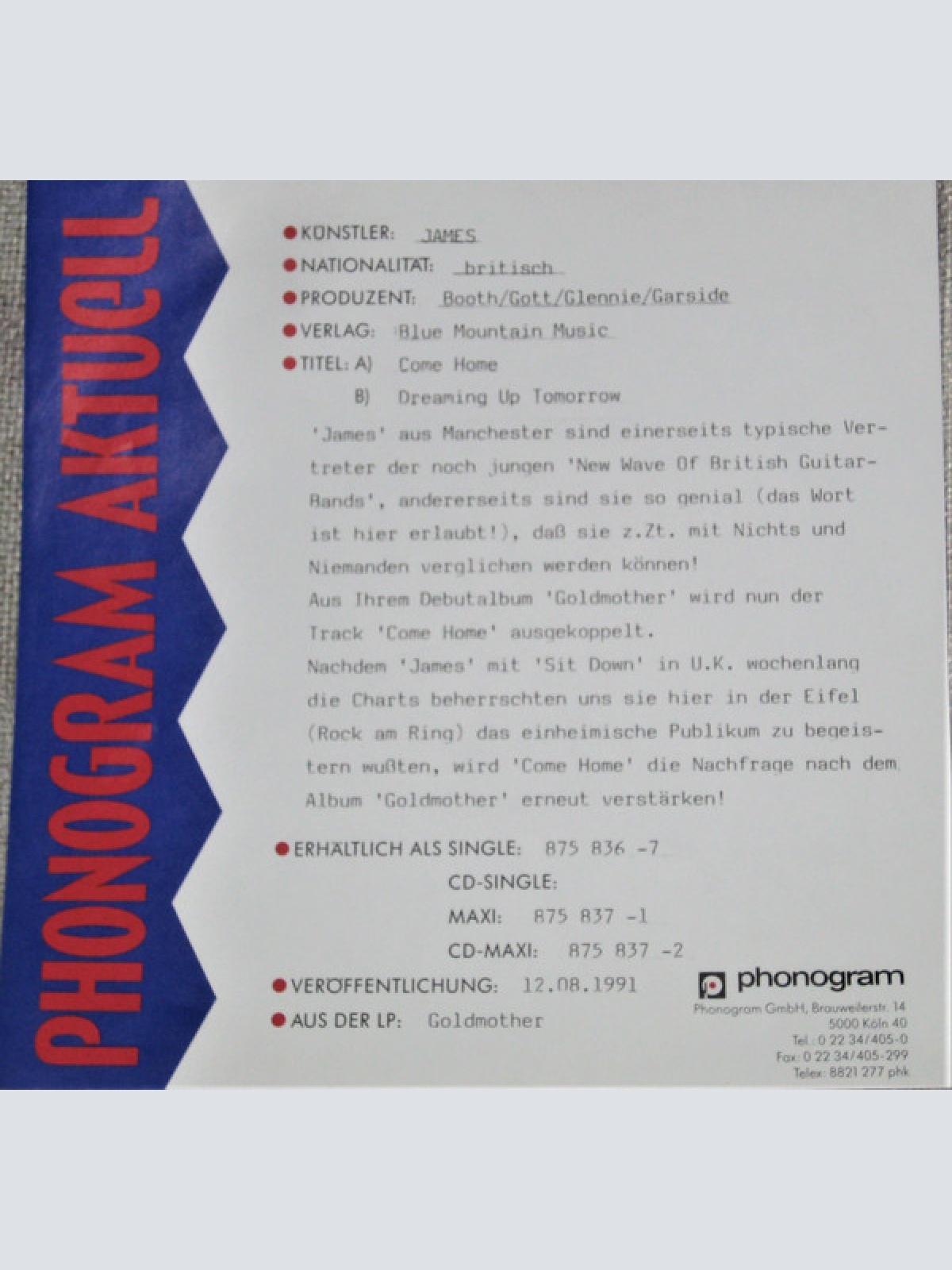 Vinyl / James - Come Home