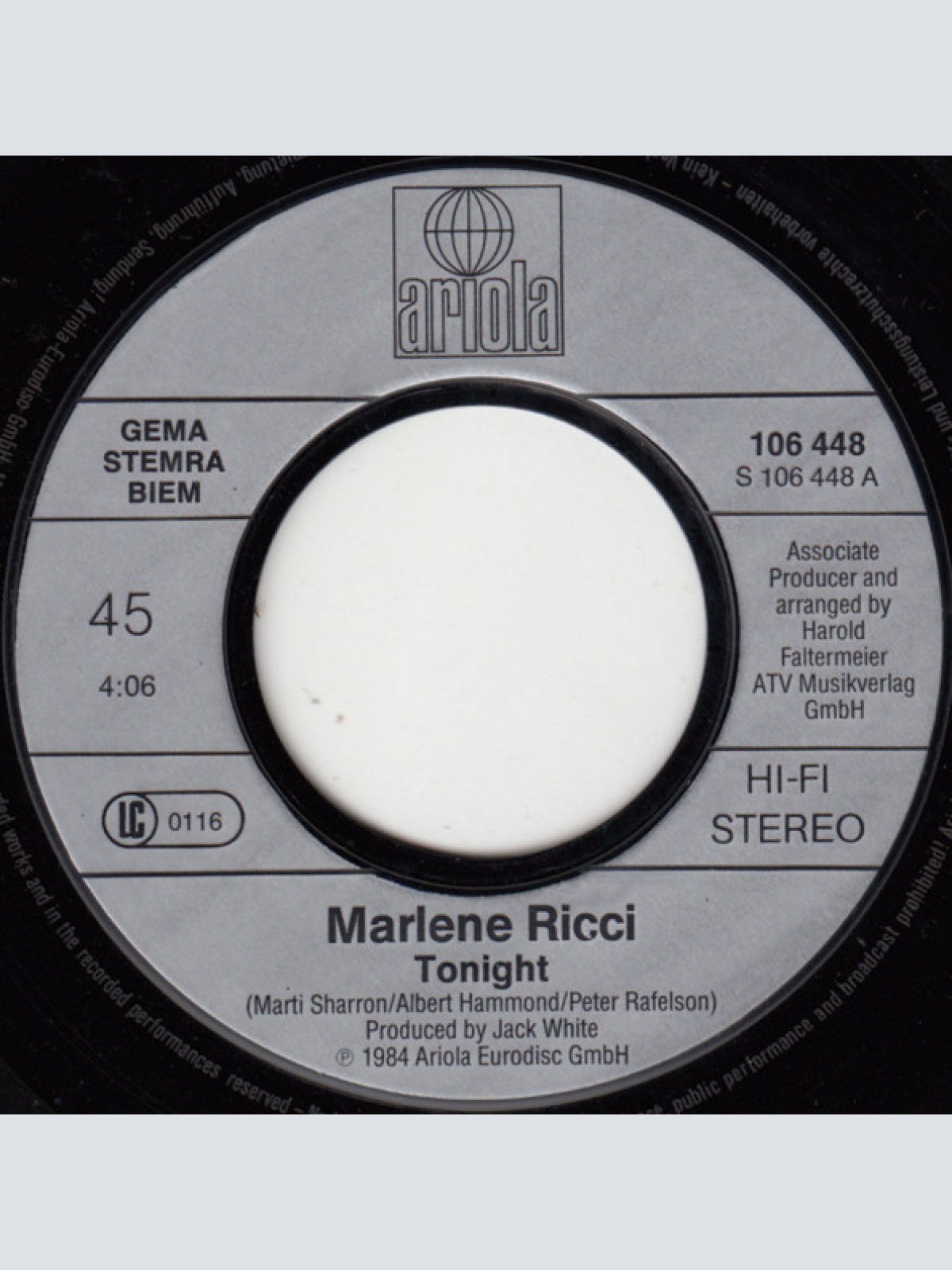 Vinyl / Marlene Ricci - Tonight