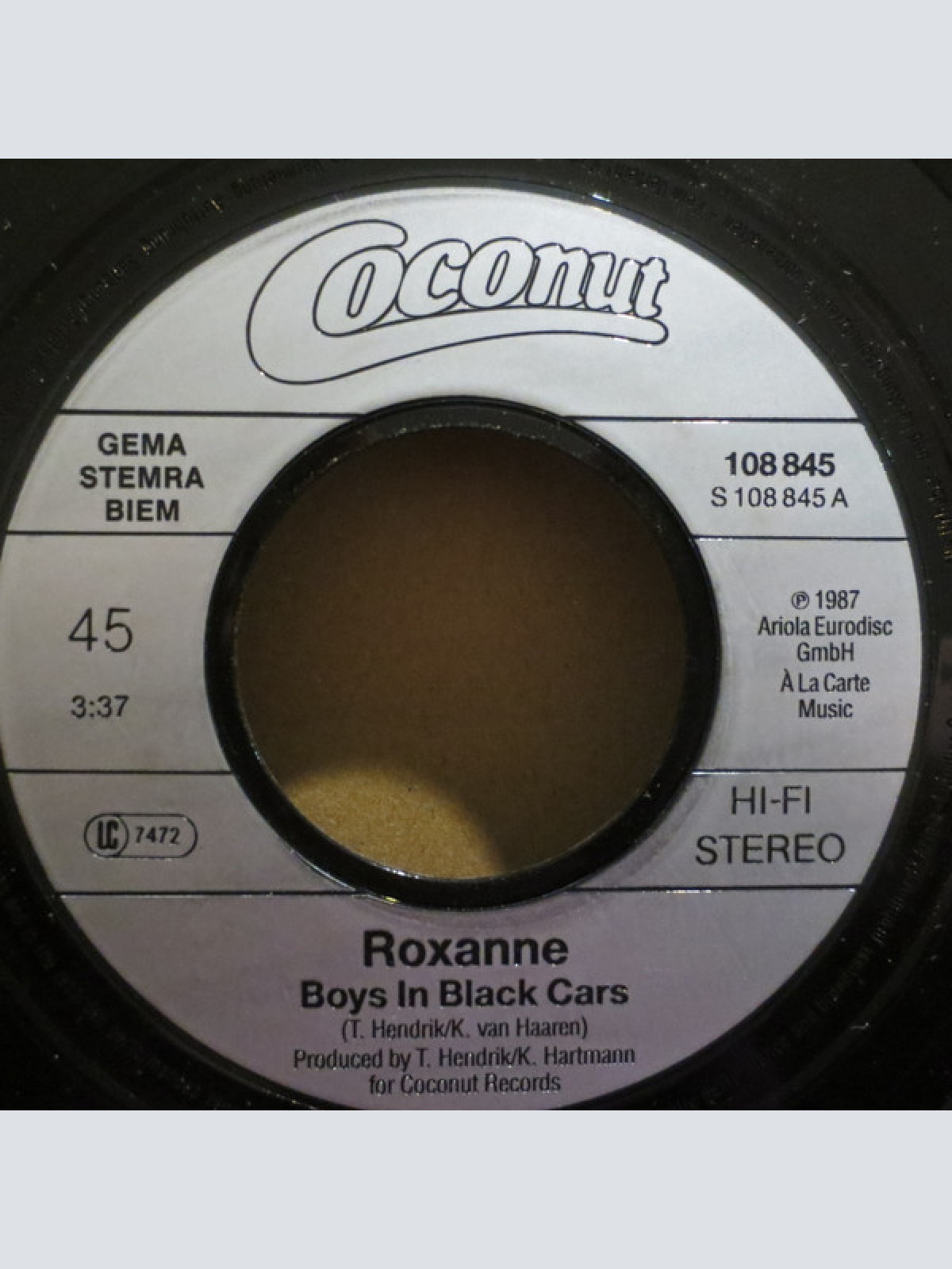 Vinyl / Roxanne (2) - Boys In Black Cars