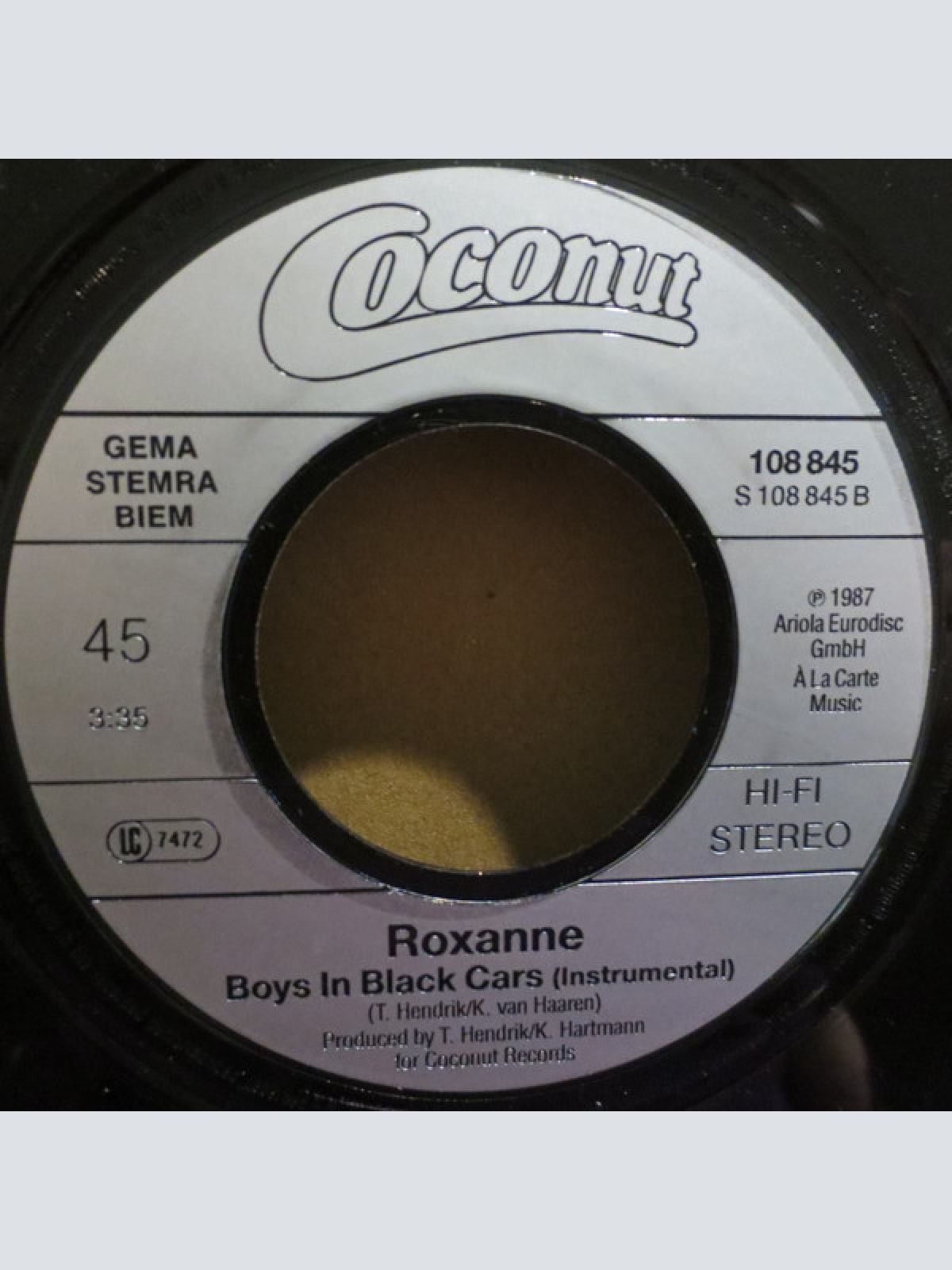 Vinyl / Roxanne (2) - Boys In Black Cars