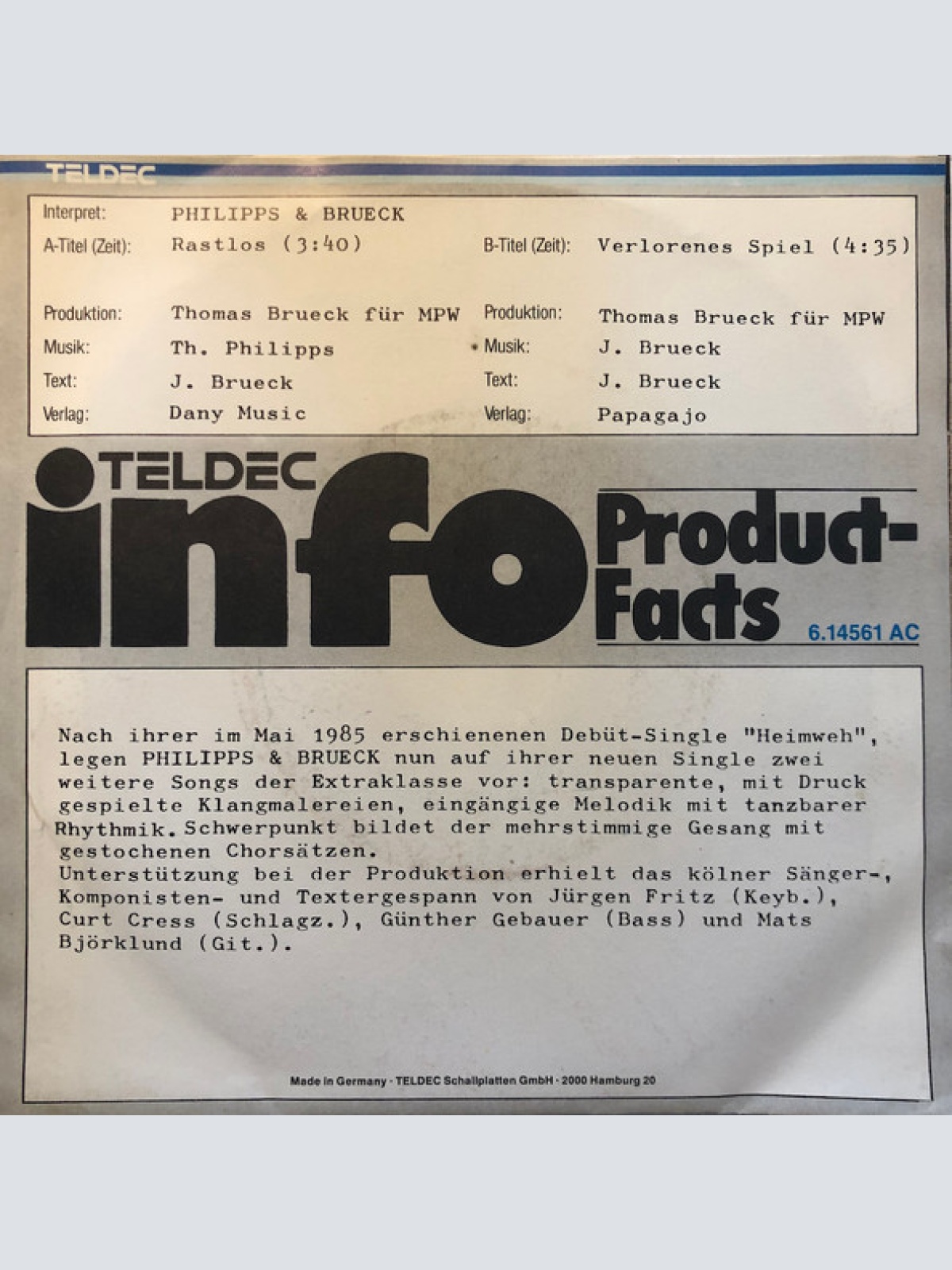 Vinyl / Philipps & Brueck - Rastlos