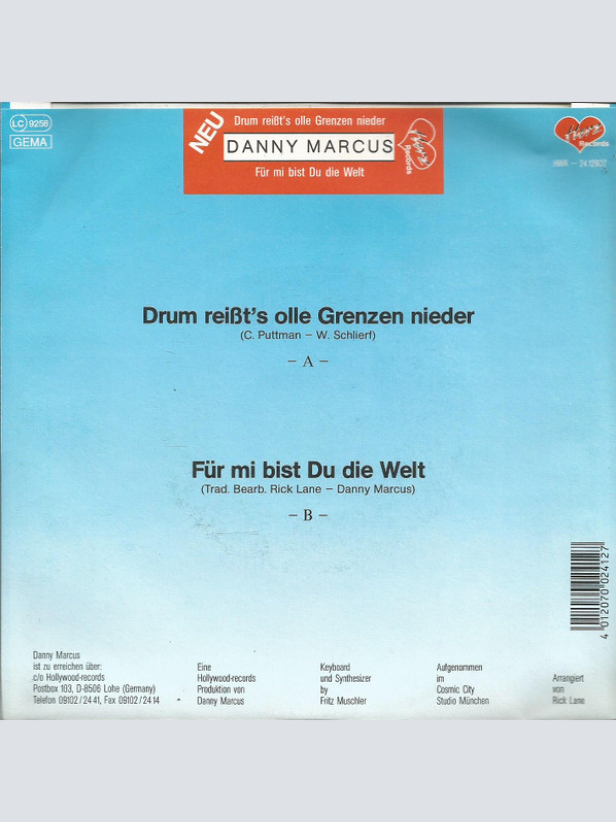 Vinyl / Danny Marcus - Drum Reißt's Olle Grenzen Nieder