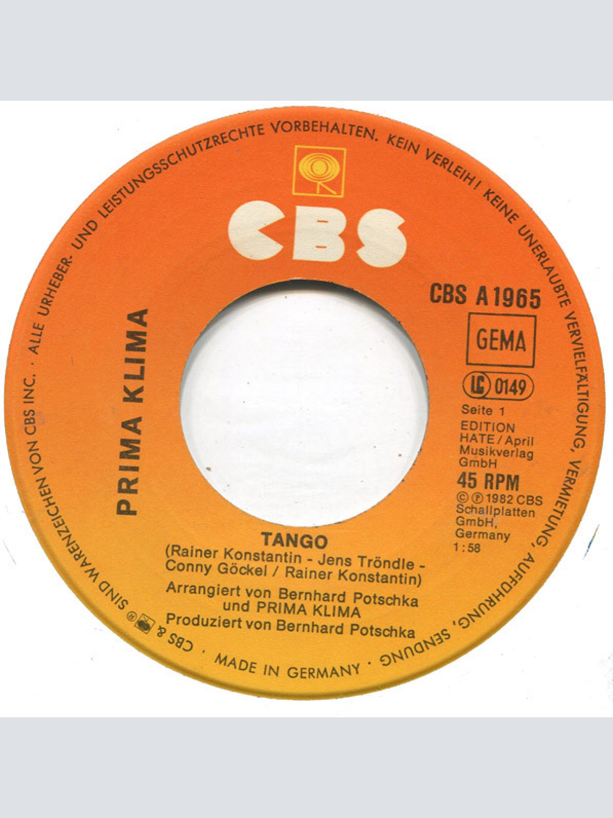 Vinyl / Prima Klima - Tango