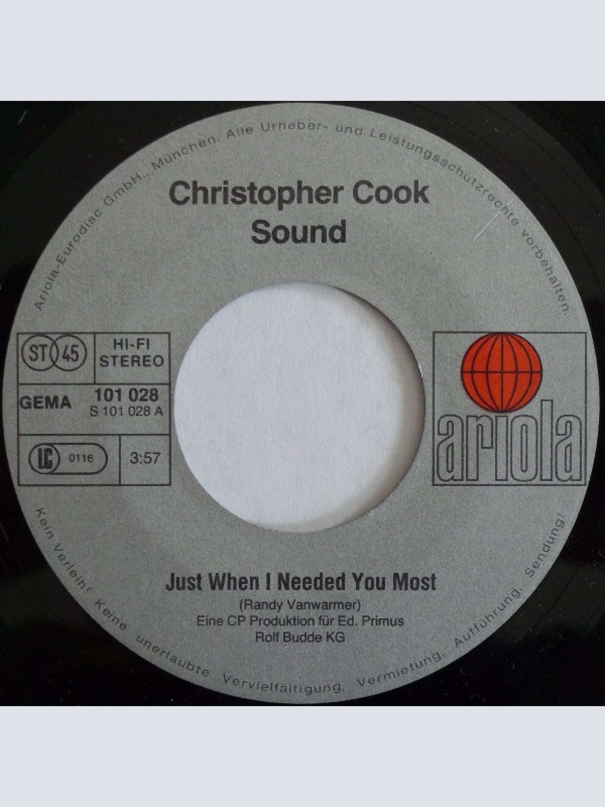 Vinyl / Christopher Cook Sound - Just When I Needed You Most