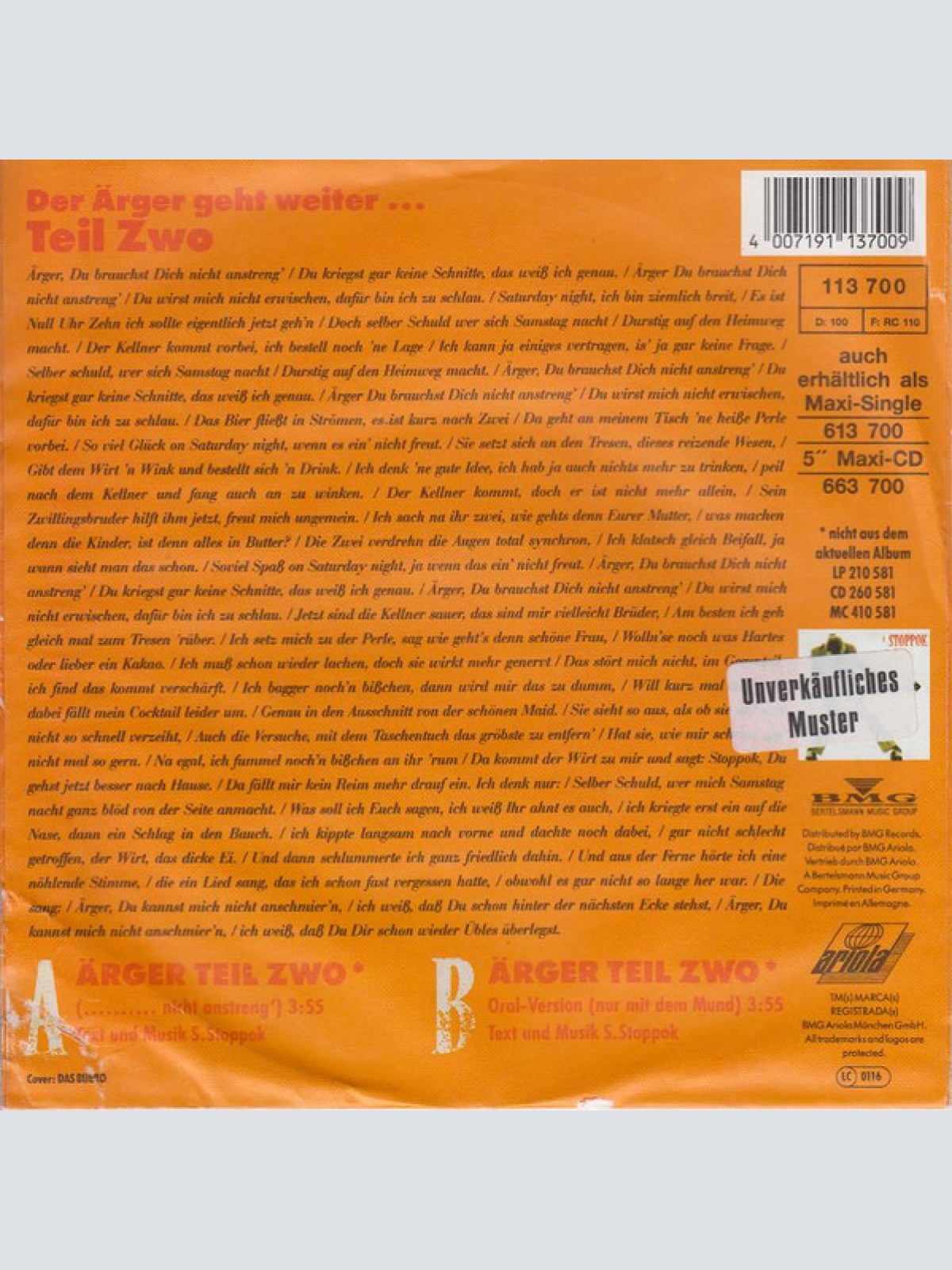 Vinyl / Stoppok - Ärger Teil Zwo
