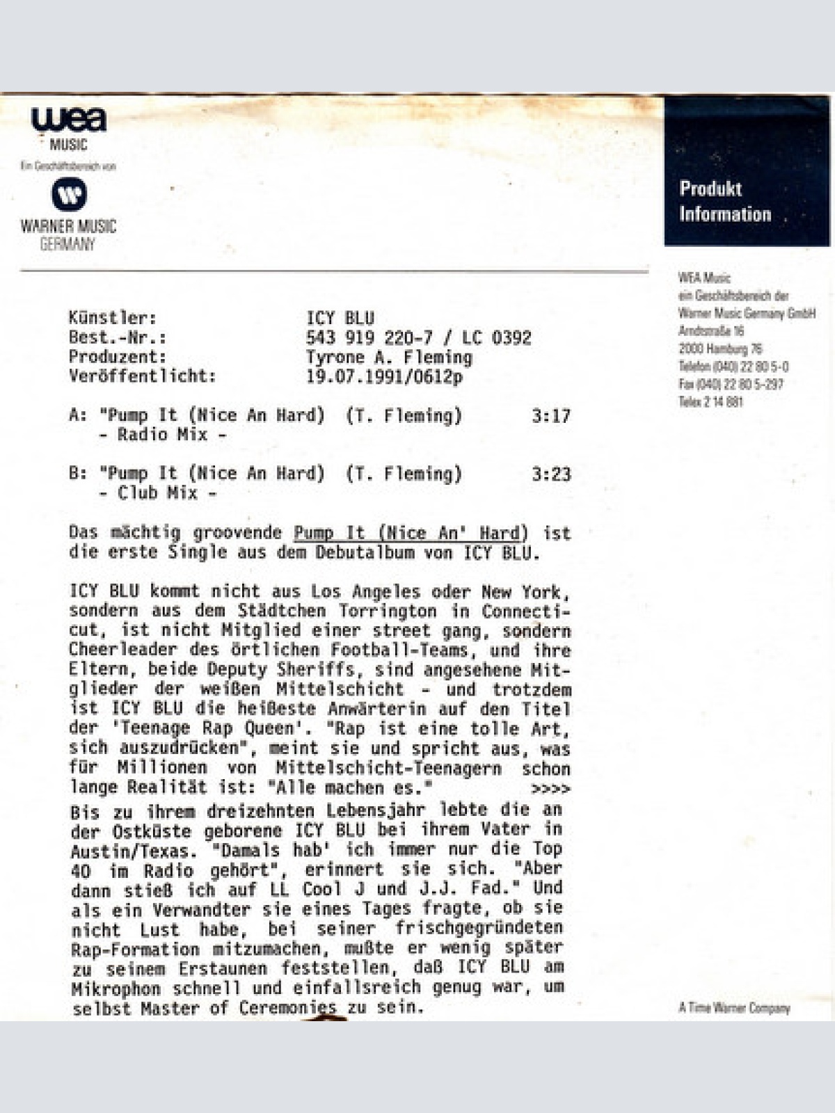 Vinyl / Icy Blu - Pump It Nice An' Hard