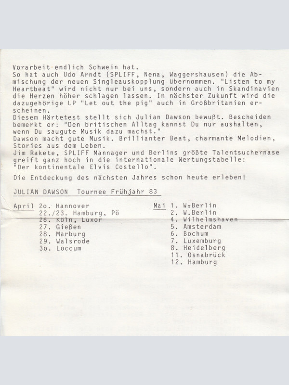 Vinyl / Julian Dawson - Listen To My Heartbeat